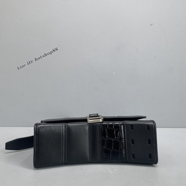 Balenciaga專櫃爆款小號拼接黑肩背女包 巴黎世家Hourglass Multibelt沙漏包 款號：92940 fyj1157